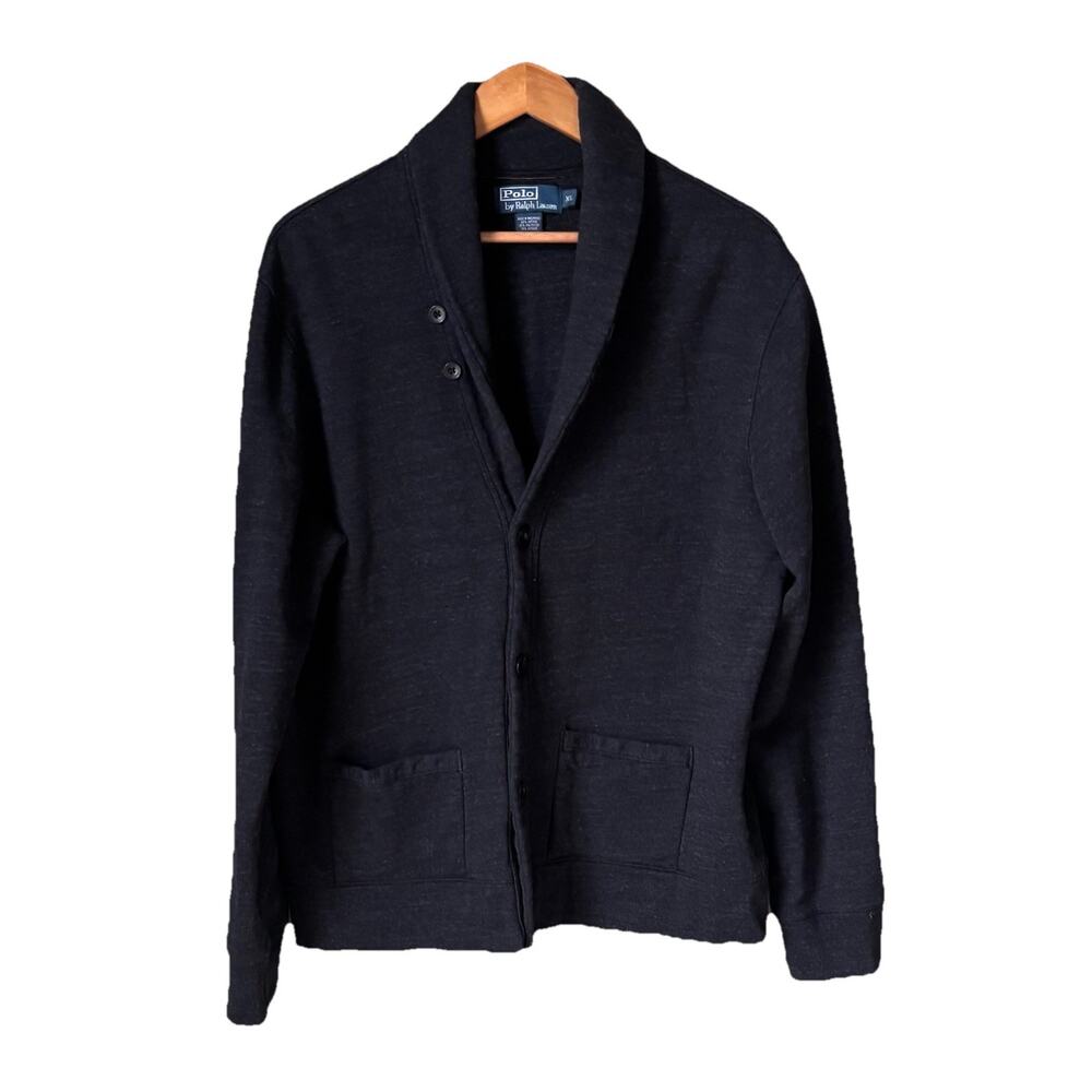 Vintage 90’s Polo Ralph Lauren Shawl Collar Cardigan Sweatshirt XL Dark Gray